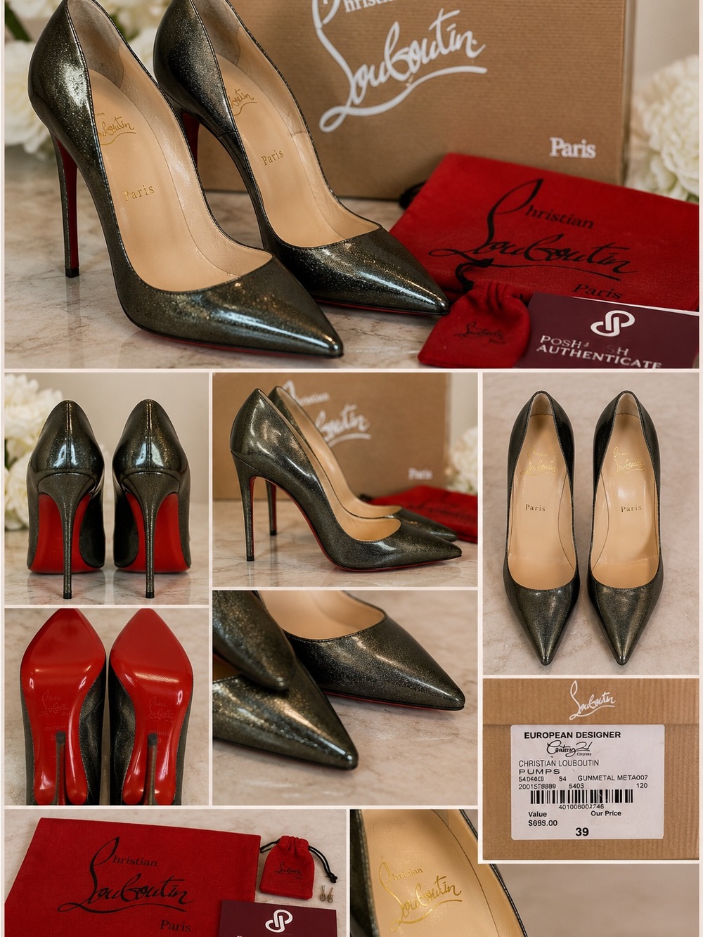 Christian Louboutin Kate 120 Pumps | Gunmetal Metallic EU 39 Posh Authenticated